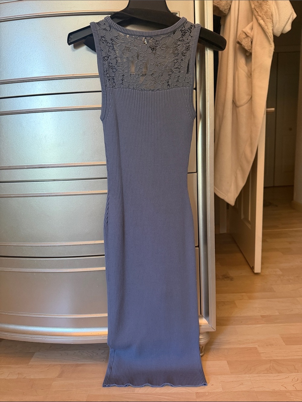 Michael Kors Sleeveless Ribbed Midi Dress in Dusty Blue